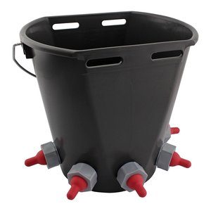 Lämmereimer, 9 Liter, mit 5 Saugstellen, komplett mit Sauger, Ventil, Kunststoffhalterung