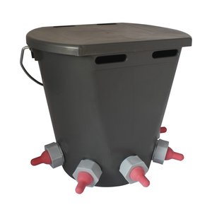 Lämmereimer, 9 Liter,  mit 5 Saugstellen, komplett mit Sauger, Ventil, Kunststoffhalterung und Deckel